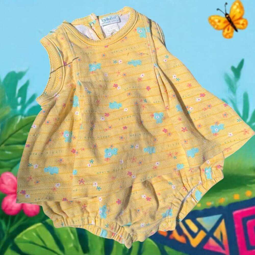 Vintage Tykes by Carters Baby Girl Yellow Floral Hippo Bubble Romper 3-6 Months